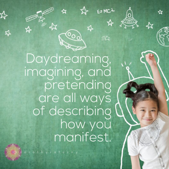 Daydreaming, imagining, and pretending are all ways of describing how you manifest (image of girl imagining to be an astronaut)
