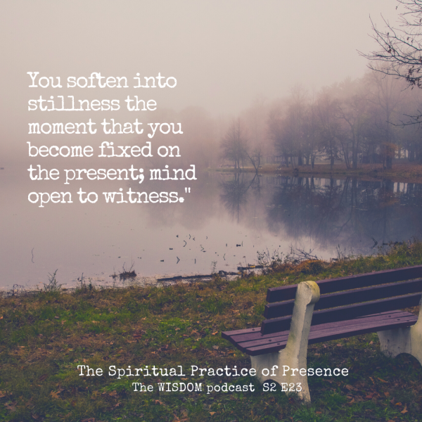 You soften into stillness the moment that you become fixed on the present. - Dorothy Ratusny - The WISDOM podcast S2 E23 (image of fog on lake)